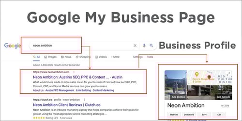 Neon Ambition search and local results