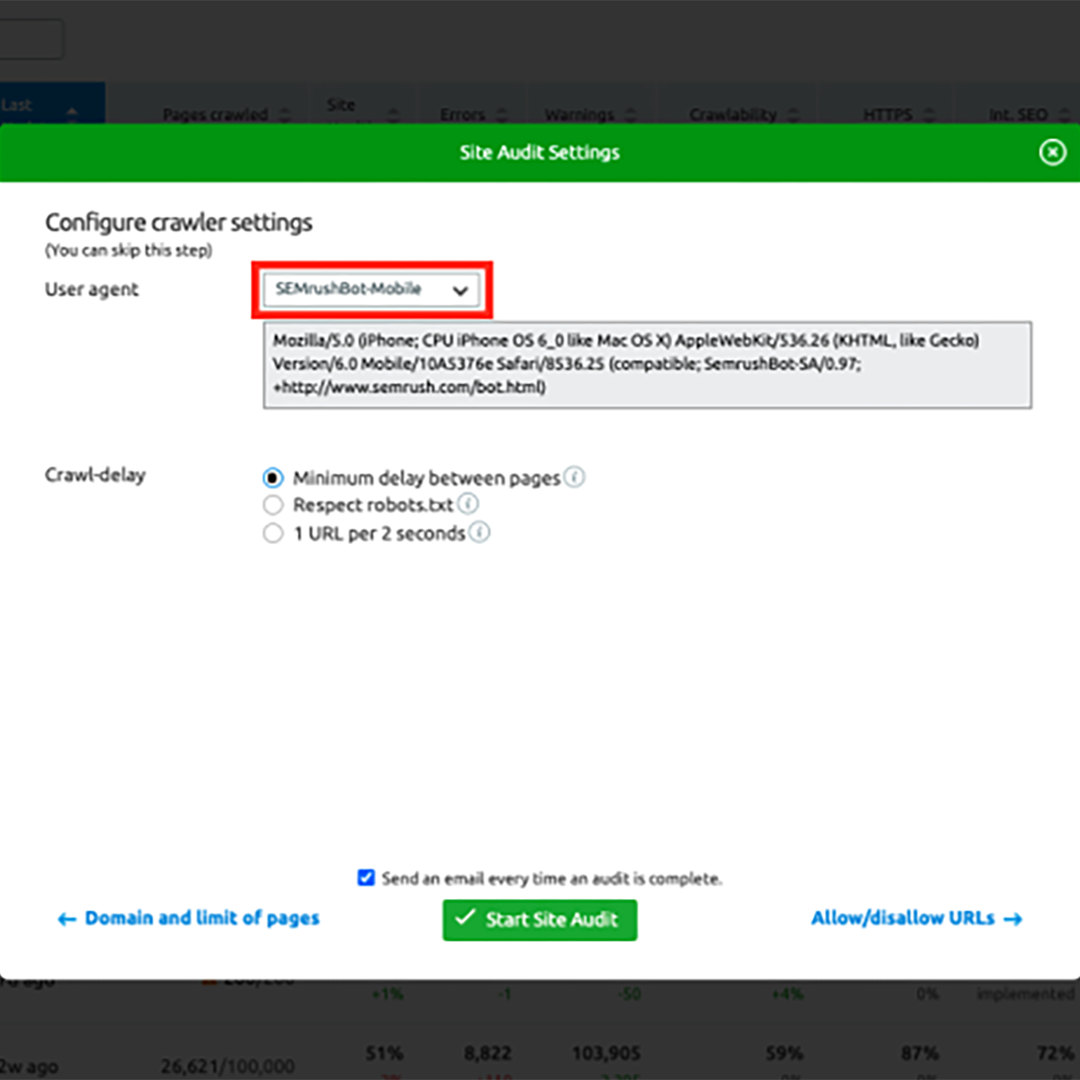 Neon Legal SEO Pg Site Audit Settings